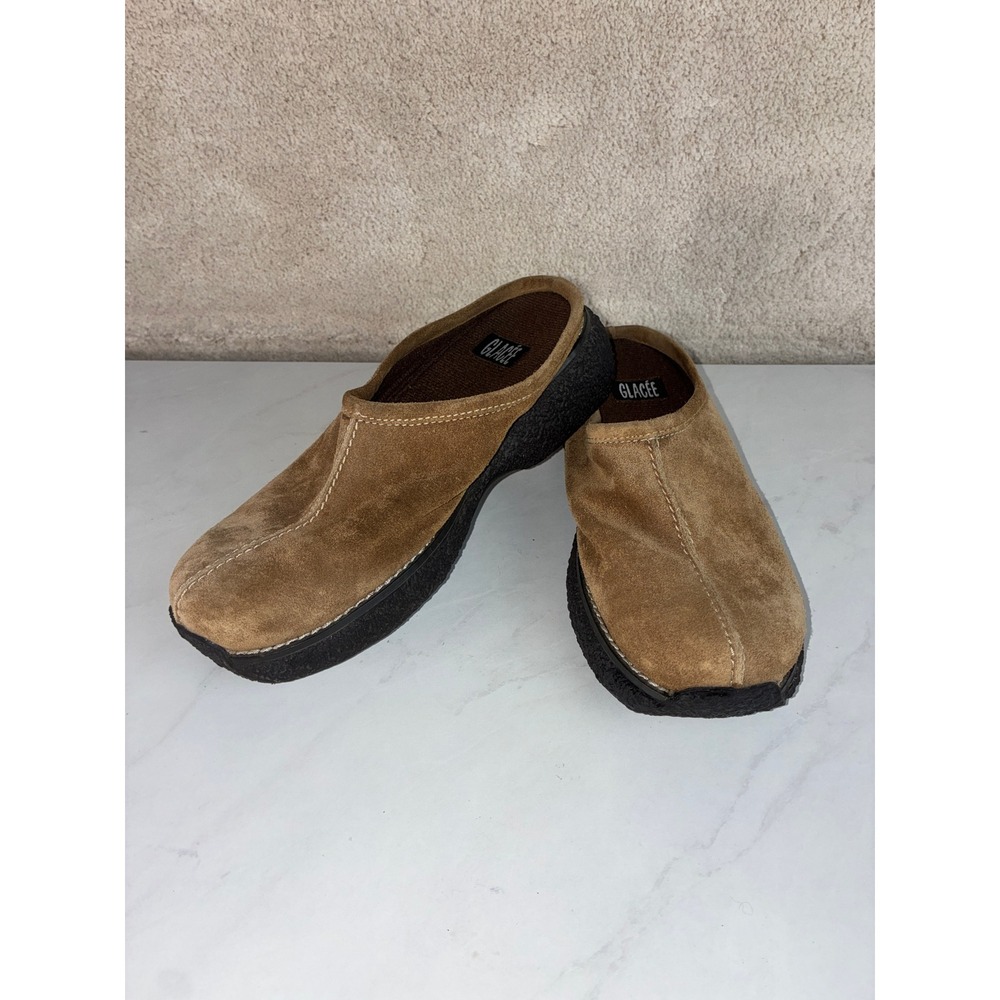 Glacee Tan Suede Platform Clog Mules - 7M - Slip On Casual Boho Gorpcore Comfort